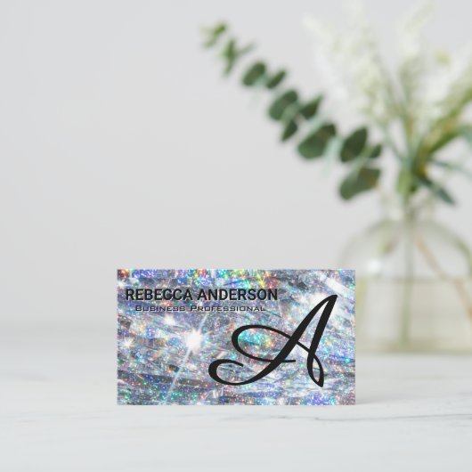 Monogram | Kleine glitter achtergrond Visitekaartje (Staand voorkant)
