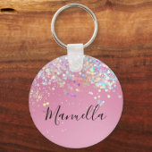 Monogram Kleine Roos Gold Roze Glitter Aangepaste Sleutelhanger (Voorkant)