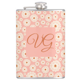 Monogram kleine roze bloemen heupfles