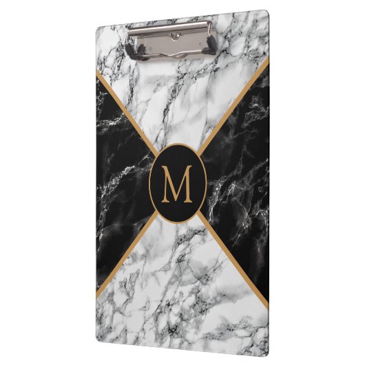 Monogram Klembord met zwarte witte cheque Marmer (Links)