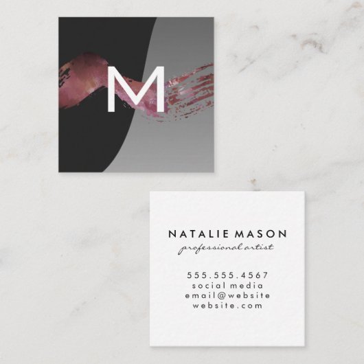 Monogram | Kleurblok Artistiek Borstel Vierkante Visitekaartje (Voorkant / Achterkant)