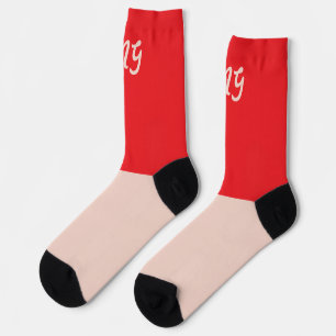 Monogram kleurblok rood en roze Modern twee tonen Sokken