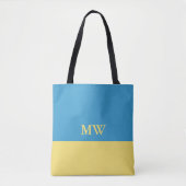 Monogram Kleurblok Schoudertas Hemelblauw & Geel Tote Bag (Voorkant)