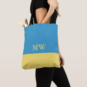 Monogram Kleurblok Schoudertas Hemelblauw & Geel Tote Bag