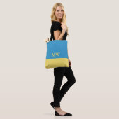 Monogram Kleurblok Schoudertas Hemelblauw & Geel Tote Bag (Op model)