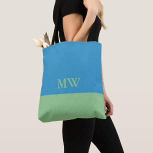 Monogram Kleurblok Schoudertassen Hemelblauw & Gro Tote Bag