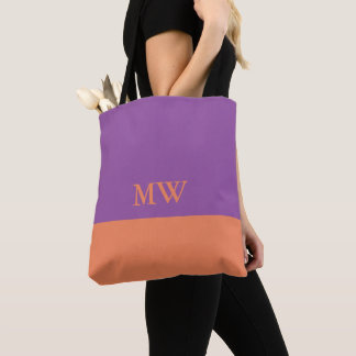 Monogram Kleurblok Schoudertassen Paars & Oranje Tote Bag