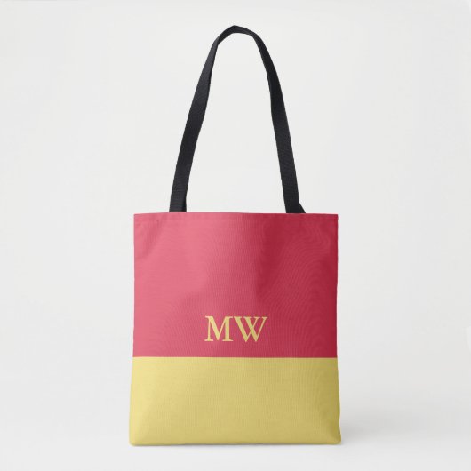 Monogram Kleurblok Tote Tas Donkerroze en Geel (Voorkant)