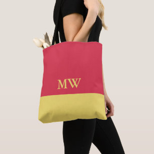 Monogram Kleurblok Tote Tas Donkerroze en Geel