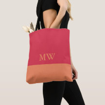 Monogram Kleurblok Tote Tas Donkerroze en Oranje