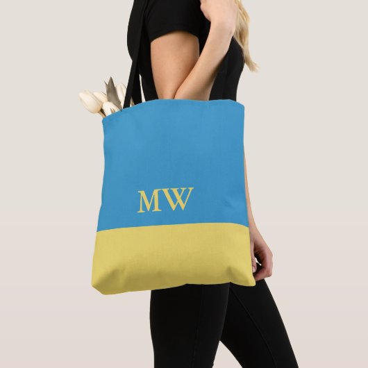 Monogram Kleurblok Tote Tas Hemelblauw & Geel (Dichtbij)