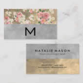 Monogram Kleurblokken Elegante Bloemen Visitekaartje (Voorkant / Achterkant)