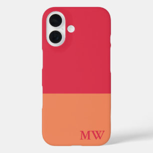 Monogram Kleurenblok Donkerroze en Sinaasappel iPhone 16 Hoesje