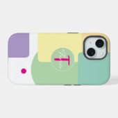Monogram kleurenblok groen roze iPhone 15 case (Achterkant horizontaal)