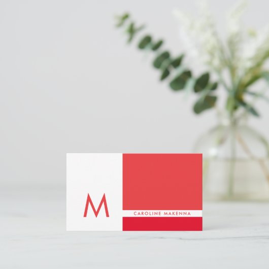 Monogram kleurenblok Rood en Wit Professioneel Visitekaartje (Staand voorkant)