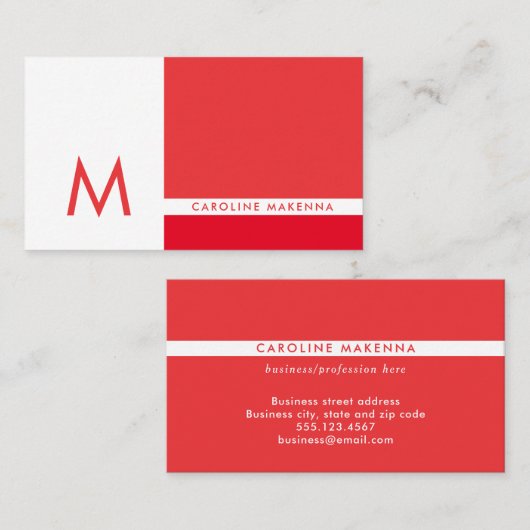 Monogram kleurenblok Rood en Wit Professioneel Visitekaartje (Voorkant / Achterkant)