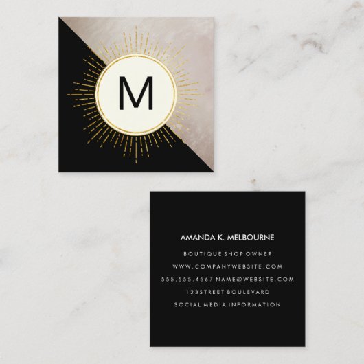 Monogram kleurenblok verlichte elementen vierkante visitekaartje (Voorkant / Achterkant)