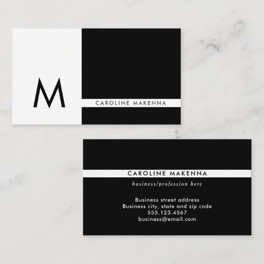 Monogram kleurenblok zwart-wit Professional Visitekaartje (Voorkant / Achterkant)
