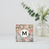 Monogram kleurenblokken  Floral Patroon Vierkante Visitekaartje (Staand voorkant)