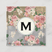 Monogram kleurenblokken  Floral Patroon Vierkante Visitekaartje (Voorkant)