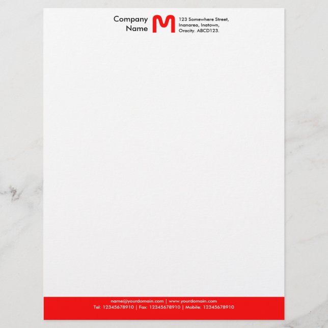Monogram kleurenvoettekst - rood briefhoofd sjabloon (Voorkant)