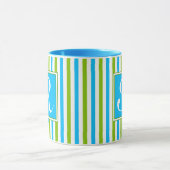 Monogram kleurig blauw en groen strippatroon mok (Midden)