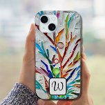 Monogram kleurig iPhone 15 case<br><div class="desc">Dit kleurrijke telefoonhoesje is versierd met een uniek abstract botanisch mozaïek en een elegant monogram. Gemakkelijk aan te passen. Maakt een uniek cadeau. Origineel mozaïek © Michele Davies.</div>
