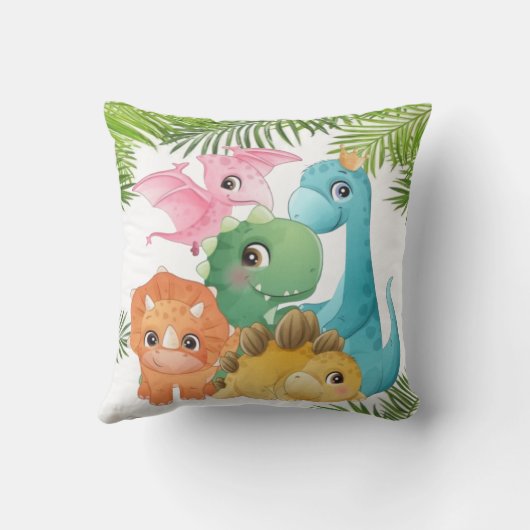 Monogram kleurig Cute Dinosaurs Kussen (Achterkant)