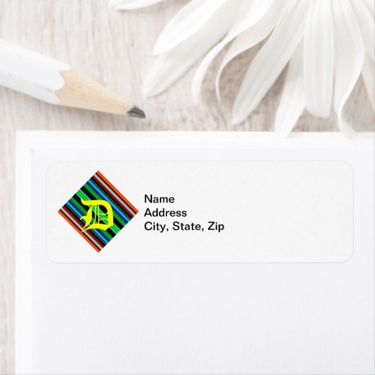 Monogram Kleurig Diagonaal Streepadres Etiket (Insitu)
