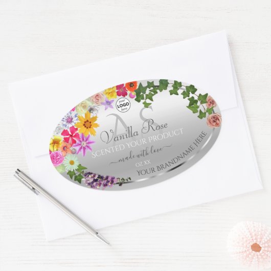Monogram kleurig Floral Silver Product Label (Envelop)