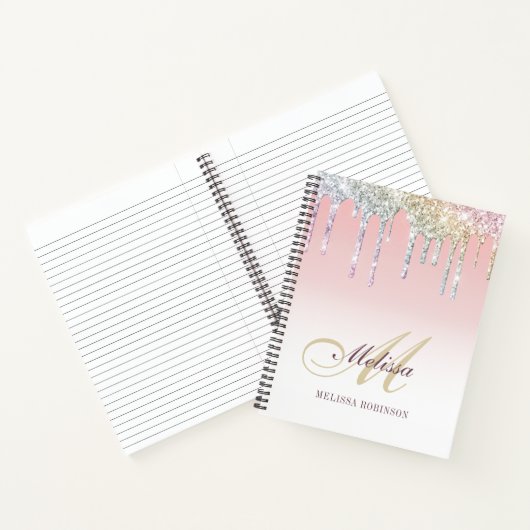 monogram kleurig glittermuisblok notitieboek (Binnen)