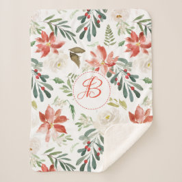 Monogram kleurig kerstbloesem sherpa deken
