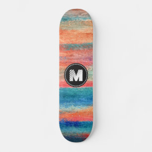 Monogram kleurige houtachtige korreltextuur #2 skateboard
