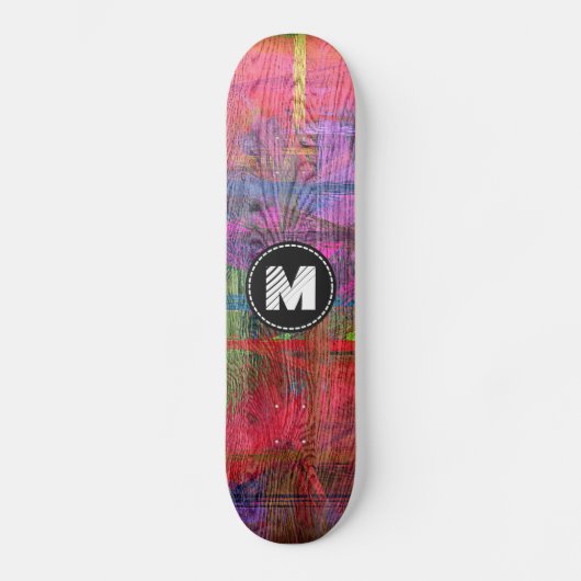 Monogram kleurige houtachtige textielstof skateboard (Voorkant)
