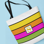 Monogram kleurige regenboogstrips tote bag