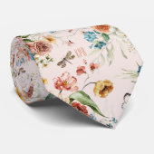 Monogram Kleurrijk Bloemstuk Kunst Blush Roze Stropdas (Opgerold)