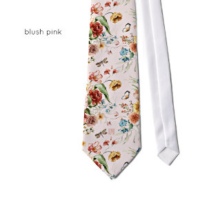 Monogram Kleurrijk Bloemstuk Kunst Blush Roze Stropdas