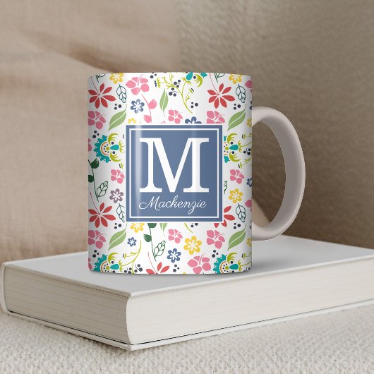 Monogram kleurrijk Bohemian Spring Flowers Koffiemok
