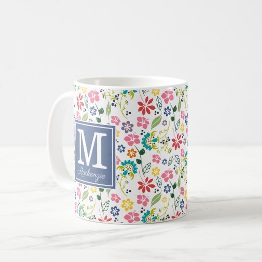 Monogram kleurrijk Bohemian Spring Flowers Koffiemok (Voorkant links)