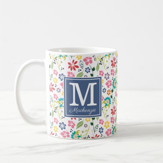 Monogram kleurrijk Bohemian Spring Flowers Koffiemok (Links)
