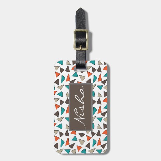 Monogram kleurrijk driehoekspatroon Waterverf Bagagelabel (Voorkant verticaal)