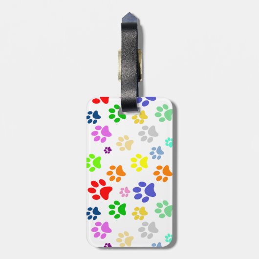 Monogram kleurrijk en Cute Pet Paws Pattern Bagagelabel (Achterkant verticaal)