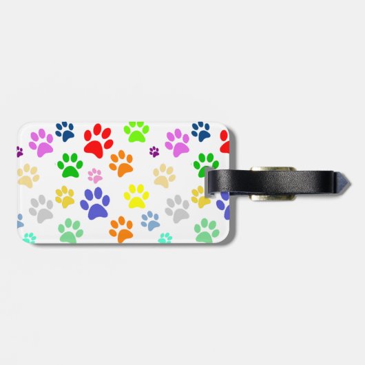 Monogram kleurrijk en Cute Pet Paws Pattern Bagagelabel (Achterkant horizontaal)