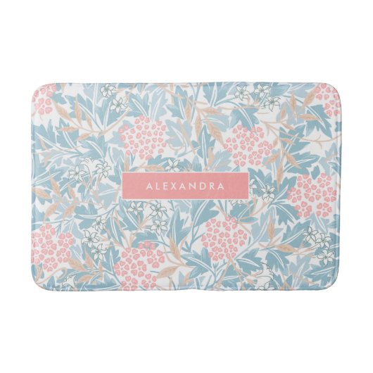 Monogram kleurrijk Floral Modern  Blauw Roze Badmat (Voorkant)