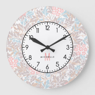 Monogram kleurrijk Floral Modern Blauw Roze Grote Klok