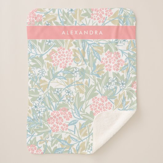 Monogram kleurrijk Floral Modern Groen Roze Sherpa Deken (Voorkant)