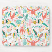 Monogram Kleurrijk Gelukkig Oerwoud Dierenaap Muismat (Voorkant)