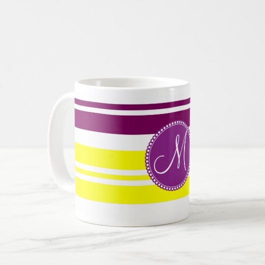Monogram kleurrijk Neon Rainbow Stripes Pattern Koffiemok (Voorkant links)