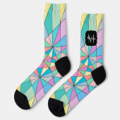 Monogram kleurrijk pasteimozaïekdriehoekspatroon sokken (Links)