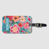 Monogram Kleurrijk Stijlvol Bloemen Patroon Bagagelabel (Voorkant (horizontaal))